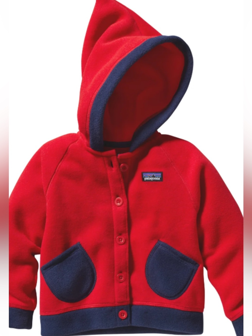Patagonia Kids Red Hooded Fleece with Navy Accents size 5T